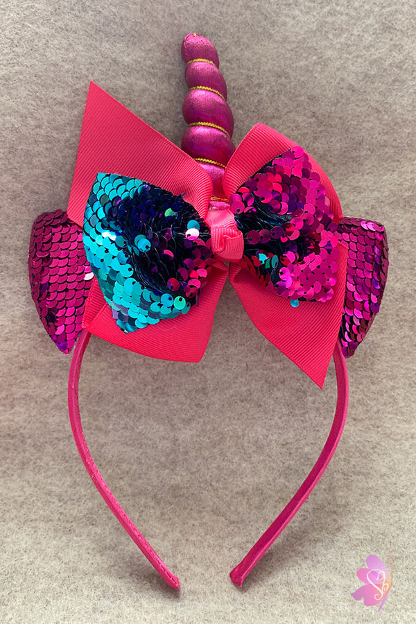 Fuchsia Unicorn Sequins Bow Headband