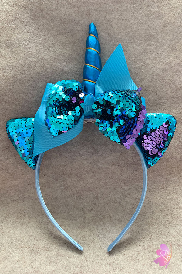 Blue Unicorn Sequins Bow Headband