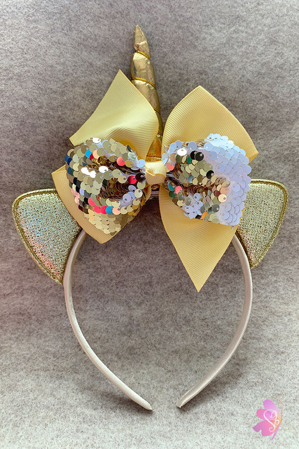 Gold & White Unicorn Sequins Bow Headband