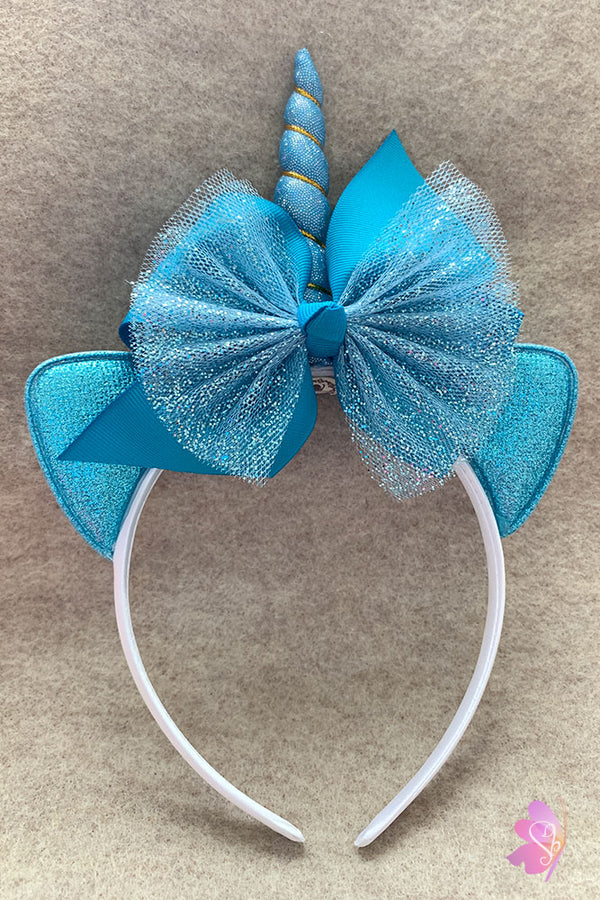 Blue Unicorn Tulle Bow Headband