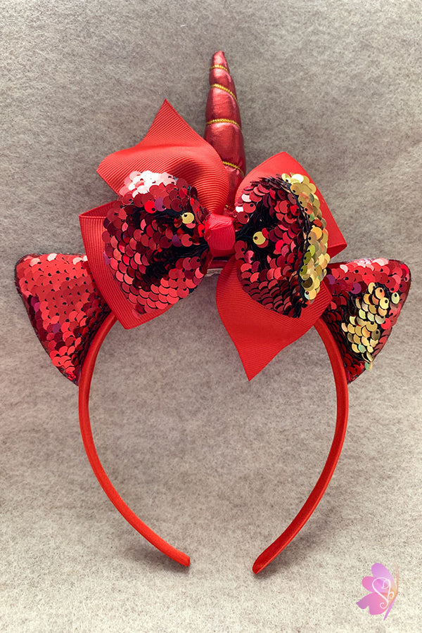 Red Unicorn Sequins Bow Headband