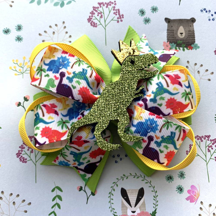 Dinosaur hair bow, handmade hair bow