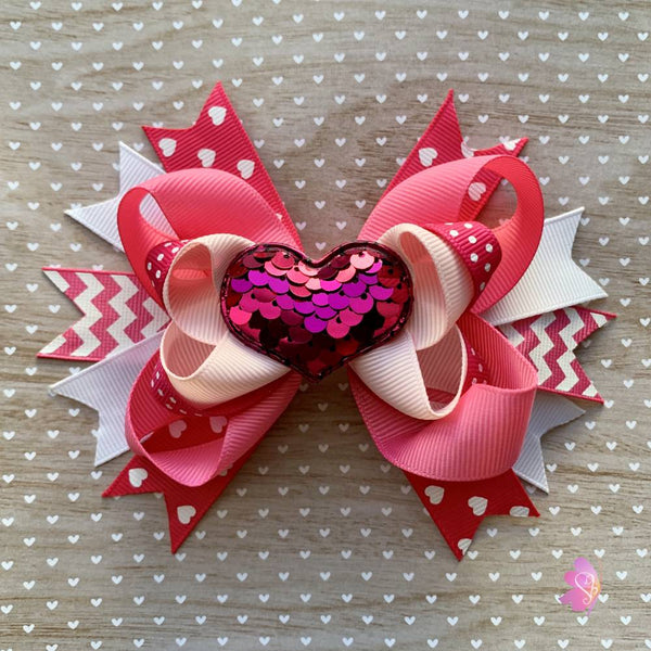 Valentines, Valentines Hair Bow, Handmade hair bow, heart