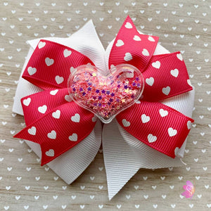 pink bow, red bow, heart hair bow, valentine hair bow, valentine's day, heart, handmade hair bow, sweetbiie