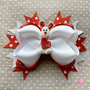 red bunny hair bow, rabbit hair bow, valentine's day, heart, handmade hair bow, sweetbiie