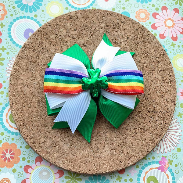 Lucky Green Rainbow Hair Bow