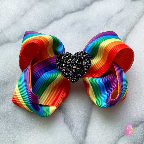 Rainbow & Glitter Heart Hair Bow