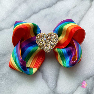 Rainbow & Glitter Heart Hair Bow