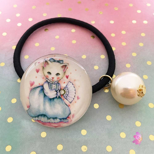 Sweet Cat Cabochon Elastic Hair Tie