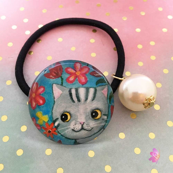 Playful Cat Cabochon Elastic Hair Tie