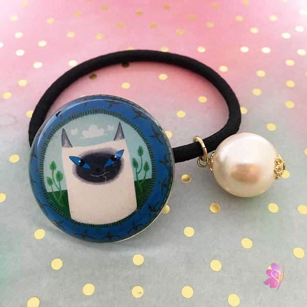 Curious Cat Cabochon Elastic Hair Tie