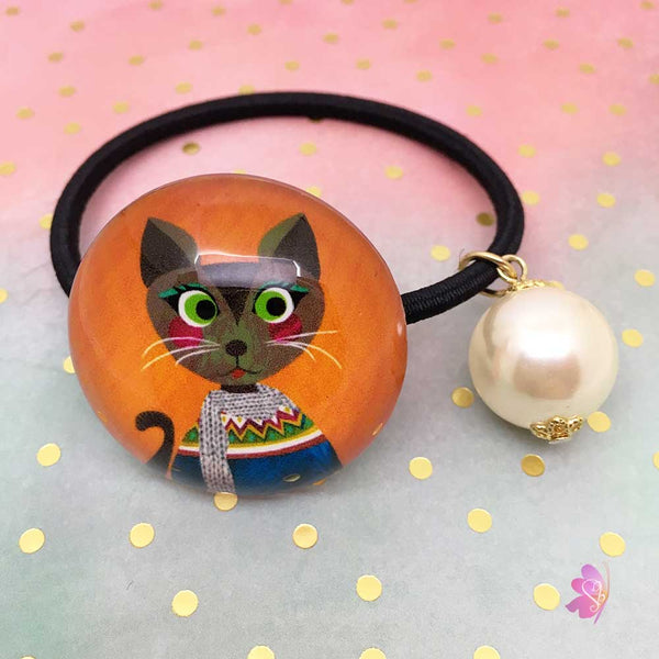 Cute Cat Cabochon Elastic Hair Tie