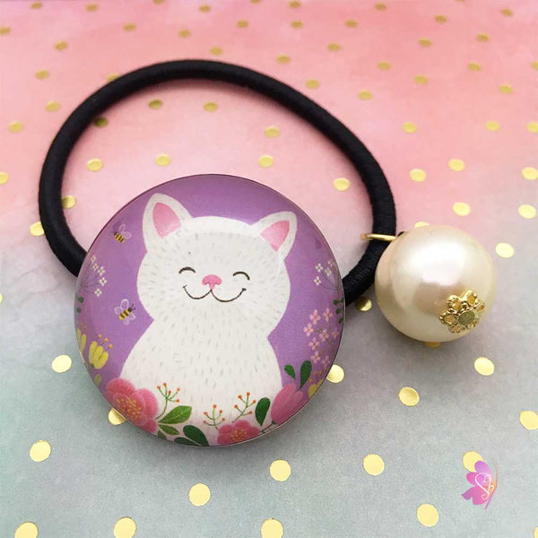 Smiley Cat Cabochon Elastic Hair Tie