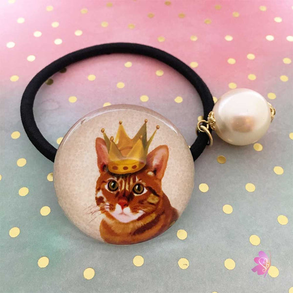 Crown Cat Cabochon Elastic Hair Tie