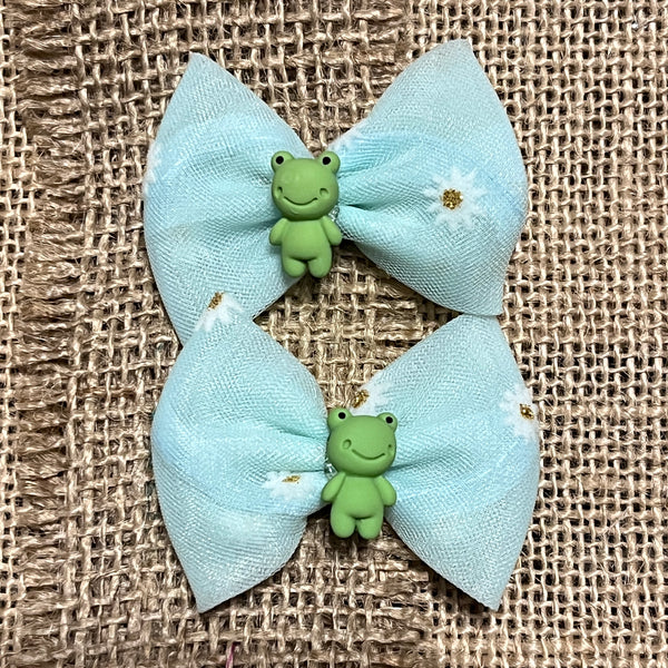 Cute Frog Mini Pigtail Hair Bows