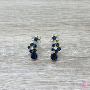 Crystal flower earrings, blue crystal earrings, stud earrings, post earrings, sweetbiie