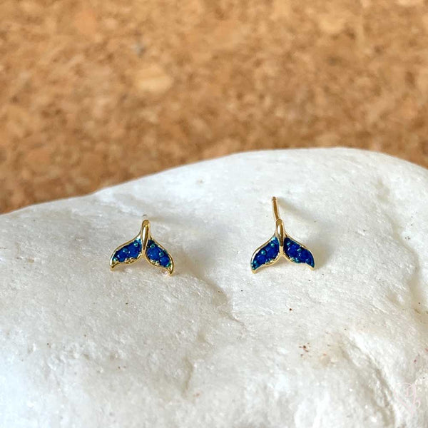 Blue Whale Tail Post Earrings