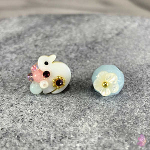 Carved Pearl Flower & Swan Post Earrings