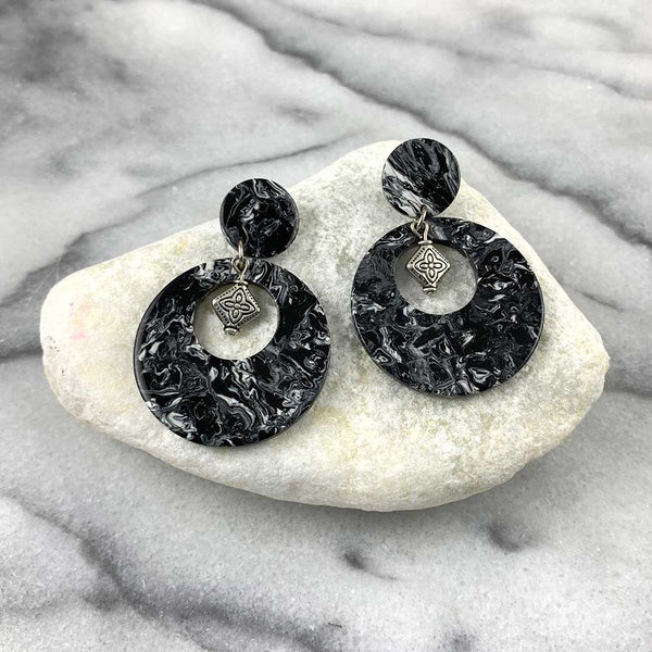 Black Abstract Drop Earrings