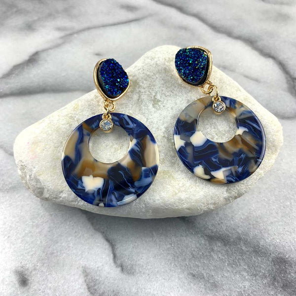 Blue Druzy Drop Earrings