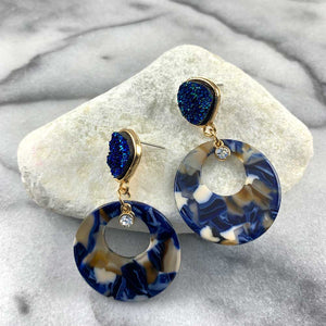 Blue Druzy Drop Earrings