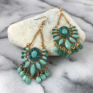 Turquoise Beaded Chandelier Drop Earrings