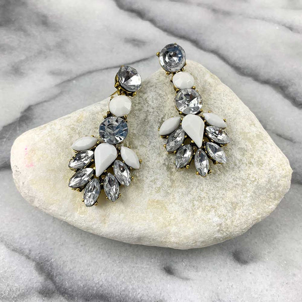 White Gem Statement Drop Earrings