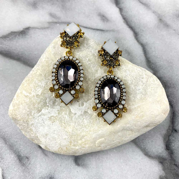 Black Gem Statement Drop Earrings