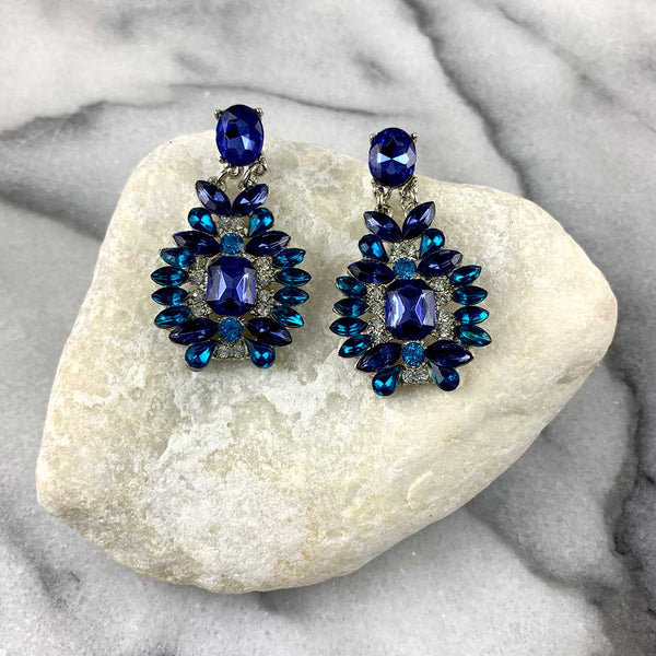 Dark Blue Gem Statement Drop Earrings