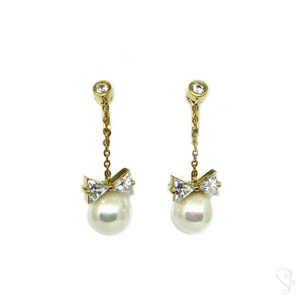 Bow Pearl Clip-on Drop Earrings