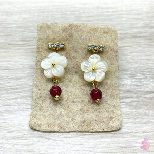 Carved Pearl Flower Drop Earrings