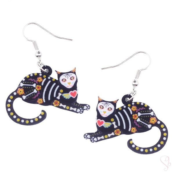 Cat Skeleton Drop Earrings