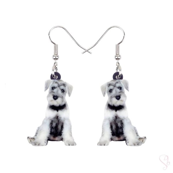 Gray Schnauzer Dog Drop Earrings