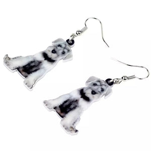 Gray Schnauzer Dog Drop Earrings