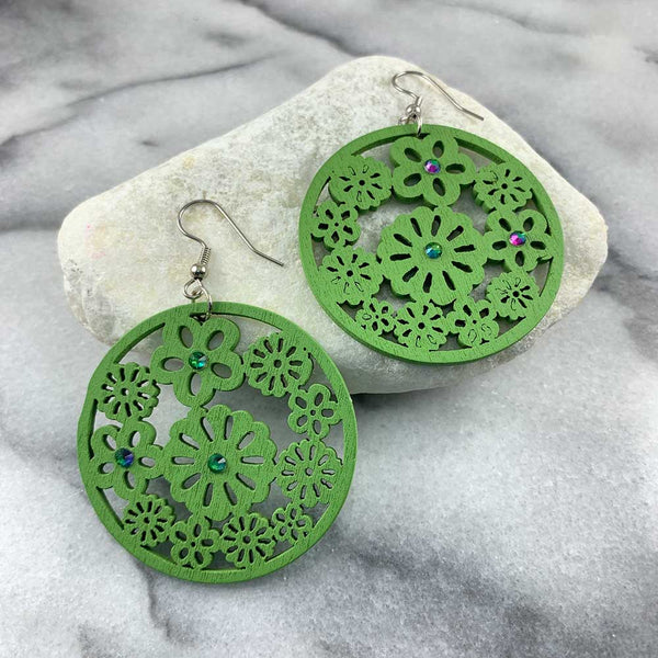 Flower Wood Filigree Drop Earrings