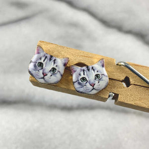 Gray Tabby Cat Post Earrings