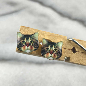 Brown Tabby Cat Post Earrings