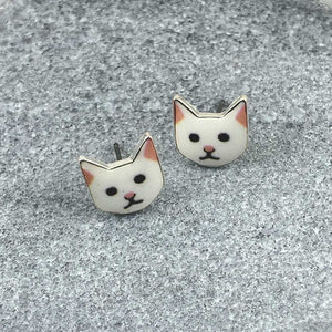 White Cat Post Earrings