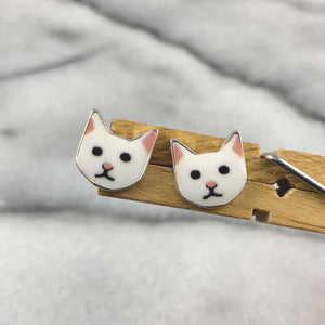 White Cat Post Earrings