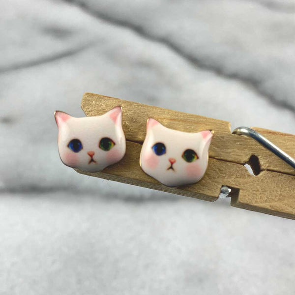 White Cat Post Earrings