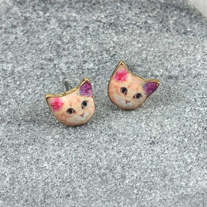 Yellow Floral Cat Post Earrings