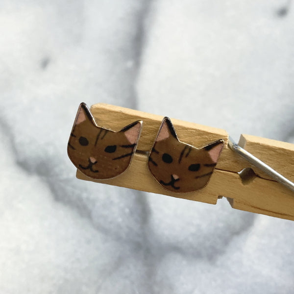 Brown Cat Post Earrings