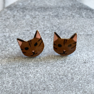 Brown Cat Post Earrings