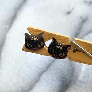 Queen Black Cat Post Earrings