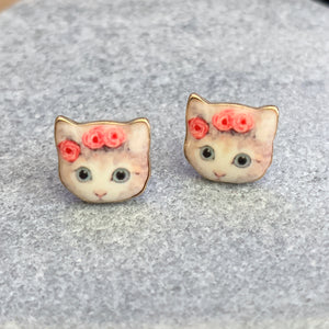 Rosy Cat Post Earrings