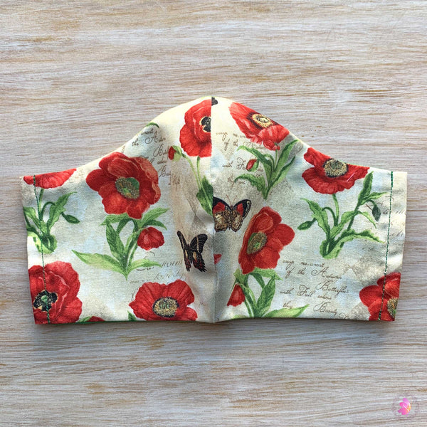 Red Poppy Flowers Handmade Fabric Mask