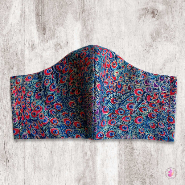 Peacock Feathers Handmade Fabric Mask