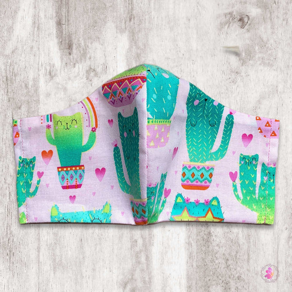 Pink Cat Cactus Handmade Fabric Mask