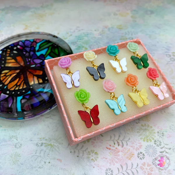 Butterfly & Rose Earrings