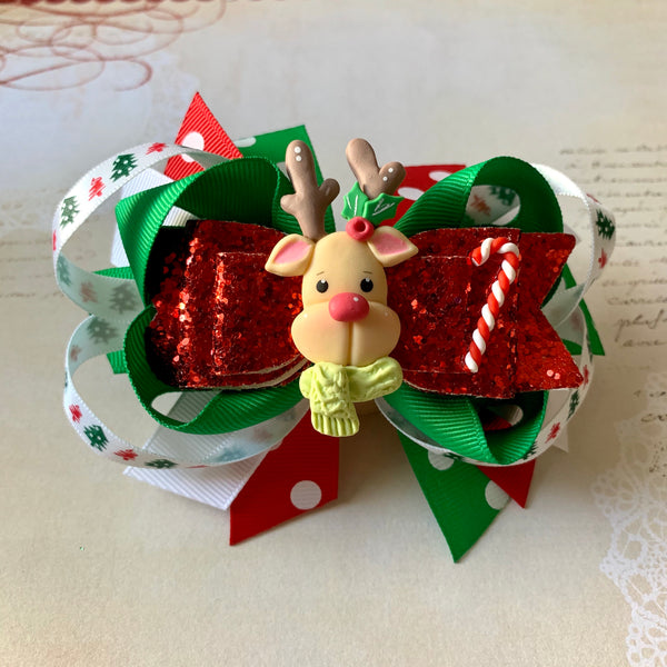 Reindeer Holiday Hair Bow